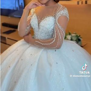 Gaun pernikahan diskon besar 2 in 1 gaun pengantin putri duyung gaun pesta dengan rok mengembang yang dapat dilepas gaun pengantin kristal manik-manik lengan panjang - Product Image 1