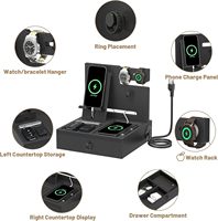 Organizer Nakas Bambu dengan Laci Pengisi Daya Smartwatch, Gantungan Jam Tangan, Penyangga Ponsel, Ring Peg, Pengatur Kabel 25cm