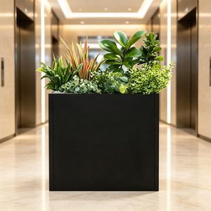 Jardinière carrée élégante en métal noir, acier laminé à froid, pour patio et jardin, résistante aux UV et au gel, personnalisable OEM/ODM, accent géométrique - Product Image 1