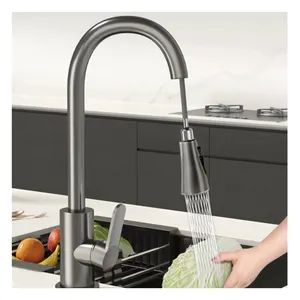 Faucet Set 304 Stainless Steel 360 Pull Out Down Black Sink Kitchen Faucet set Mixer Hot Cold Water Tap