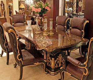 Mỹ cổ sang trọng hình chữ nhật bàn ăn Nhà Châu Âu bàn ăn và <span class=keywords><strong>6</strong></span> 8 ghế da nâu Châu Âu rắn gỗ REC - Product Image 3