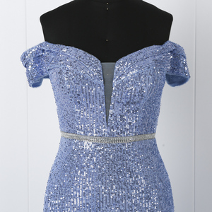 Nuovo arrivo elegante della spalla off hand made <span class=keywords><strong>paillettes</strong></span> abiti del partito formale abiti da sera <span class=keywords><strong>blu</strong></span> - Product Image 3