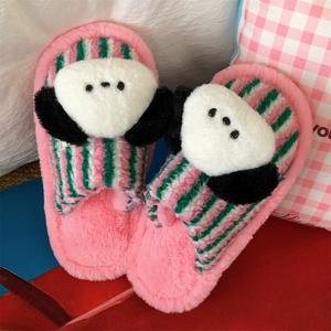 Chaussons d'intérieur unisexes doux et mignons en peluche à rayures colorées, à bout fermé, pour l'hiver - Product Image 4