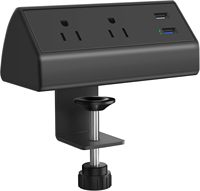 Multiprise de bureau triangulaire à fixation par pince, charge rapide PD 40W, 2 prises CA, double ports USB-A, 110-250V, noir/blanc, 1m