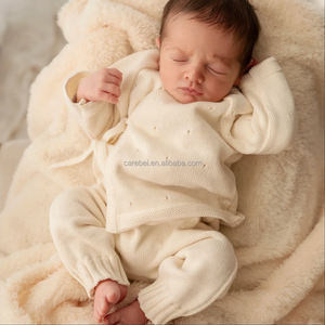 Ensemble de vêtements en tricot pour nouveau-nés, pull en coton pointelle, kimono en tricot et <span class=keywords><strong>pantalon</strong></span>, ensemble 2 pièces, accessoires photo pour bébés - Product Image 2