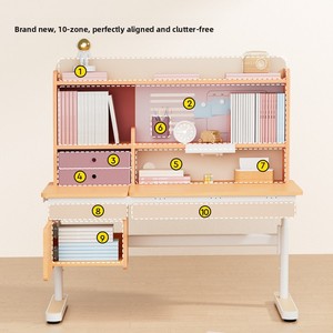 Ensemble de bureau et chaise d'étude en bois pour enfants <span class=keywords><strong>Igrow</strong></span> avec surface d'écriture réglable, tiroirs de rangement et étagère pour la maison et l'école - Product Image 2