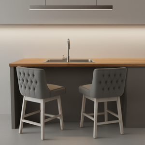 Ensemble de 2 tabourets de bar pivotants en lin, hauteur comptoir, 27 pouces, avec design capitonné pour cuisine - Product Image 2