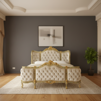 Lit de luxe classique européen Yips LD-1903-1797 de 1,8 m, motif floral peint à la main, ensemble de chambre antique en bois personnalisable