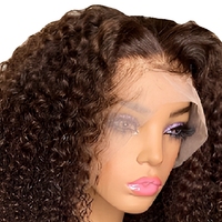 Perruque Lace Front Bouclée Brune en Fibre Haute Température, Cheveux Longs Ondulés pour Femmes