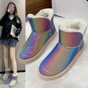 J & H moda yeni gelenler kış zapatillas de mujer yuvarlak ayak rahat kadın ayakkabıları düz ayakkabı açık ayak bileği kürk botları