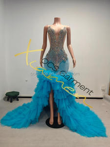 Abito da sposa elegante con strass di tendenza in argento con strass a strati di <span class=keywords><strong>Tulle</strong></span> orlo blu chiaro abiti lunghi da sposa - Product Image 3