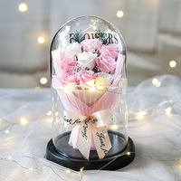 Vente en gros d'usine, bouquet de 9 roses en savon, lumière LED, boîte en verre, cadeau, roses éternelles pour la fête des mères, cadeaux d'anniversaire