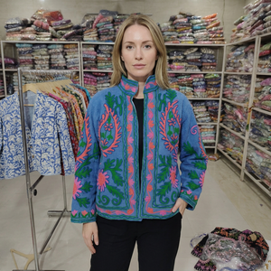 Women's Hand Embroidered Woven Velvet Jacket O-Neck Collar Full Sleeve Floral Pattern Prairie Chic Style Autumn Wear <b>Gift</b> Her - Product Image 1