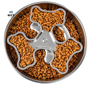 Mangkuk pemberi makan lambat hewan peliharaan mudah dibersihkan dengan Aksesori putar mencegah tersedak dan meningkatkan kesehatan pencernaan hewan peliharaan - Product Image 1