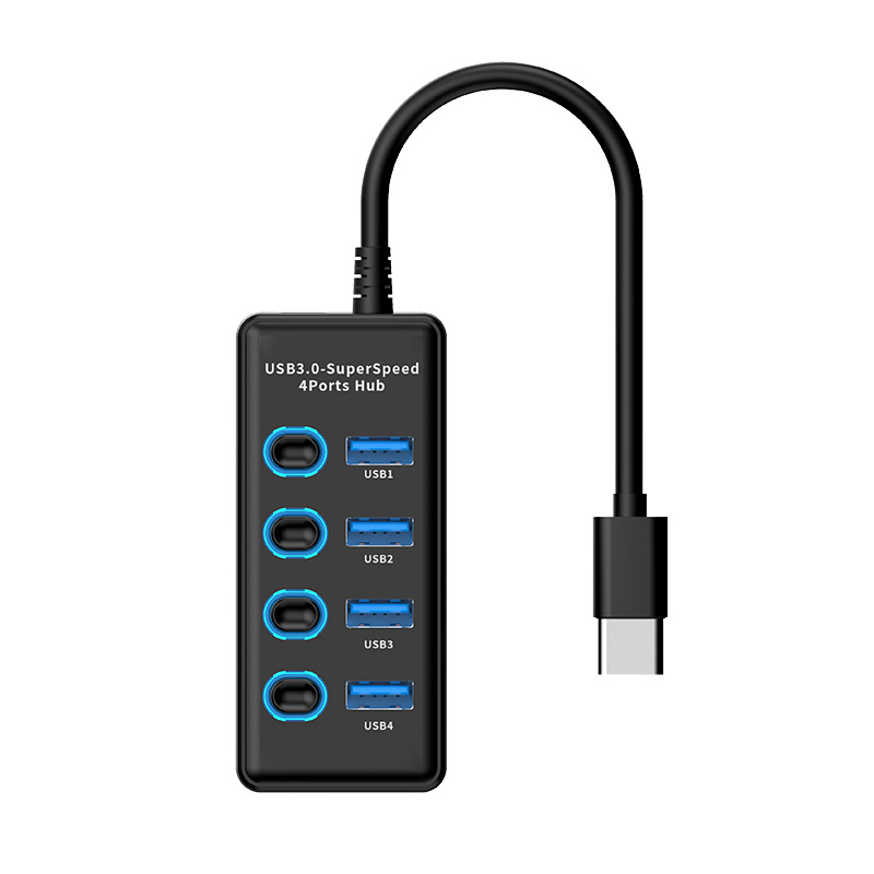 Cable negro 604-Type-C a 4 puertos, longitud 1 metro.