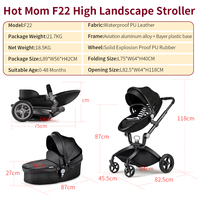 Poussette de luxe 3-en-1 Hot Mom avec châssis en alliage d'aluminium, roues pivotantes à 360° et pliage facile pour nouveau-nés - F023