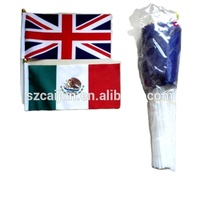 Drapeau à main personnalisé en papier polyester à double face, imprimé numériquement en 6 couleurs, style volant, pour cadeaux de bienvenue