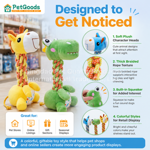 Jouet en peluche durable pour chien avec couineur, motifs girafe, poney, dinosaure pour détaillants de magasins d'animaux et partenaires de vente en gros - Product Image 3