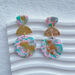 <span class=keywords><strong>Orecchini</strong></span> dipinti a forma di cerchio in <span class=keywords><strong>argilla</strong></span> <span class=keywords><strong>polimerica</strong></span> da donna con lamina d'oro - Product Image 3