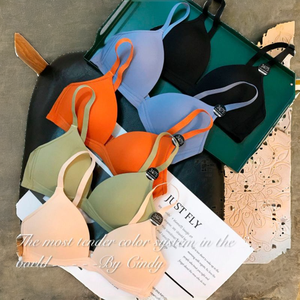 Soutien-gorge sexy sans fil en tricot fin et confortable pour femme, respirant, sans couture, à rayures, demi-bonnet, bretelles ajustables, dos en U - Vente en gros directe usine - Product Image 2