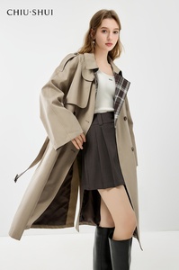 ダブルブレスト通勤ミドル丈トレンチコート帽子取り外し可能春新作エレガント英国風ラペルコート - Product Image 2