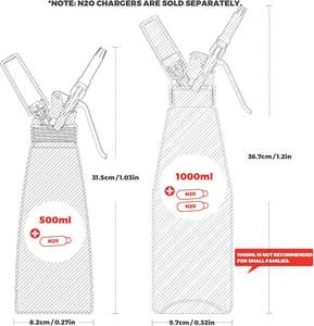 Distributeur de crème professionnel en aluminium pour machine à crème, fouet à crème, design classique écologique, grande capacité 500 ml - Product Image 2