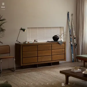 Armoire à neuf tiroirs en teck indonésien |   Armoire de rangement de style vintage Wabi-Sabi pour salon et chambre à coucher, entièrement en bois massif, meubles pour la maison - Product Image 3