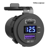 Nouveau chargeur de téléphone pour voiture transfrontalier PD + QC3.0 avec affichage de la tension et interrupteur marche/arrêt, ports allume-cigare USB-A/USB-C