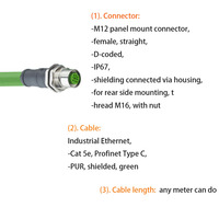 Conector M12 con Codificación D, Macho y Hembra, Blindado y Sobremoldeado, IP67, para Automoción, Arnés de Cableado de 60V CC, Longitud de Cable de 1M, 2M, 5M, Contacto de Latón