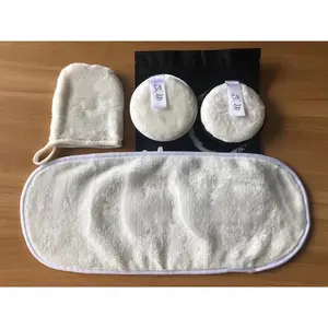 Bel Set di struccanti qualitativo guanto guanto tamponi per asciugamano 4 pezzi Kit etichetta personalizzata tessuto Spa per la cura della pelle rimuovere guanto
