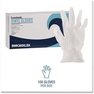 Gants de sécurité jetables Boardwalk BWK365XLBX, extra grands, transparents (100 pièces/boîte), gants en vinyle sans latex à usage général - Product Image 6