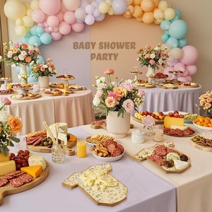 Plateau à fromages irrégulier avec couteau et fourchette, couleur bois naturel, plateau de fête pour baby shower, pour couper les fruits et le pain - Product Image 1