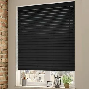 Smart Control 25mm Black Real Wood Venetian Blinds For Kitchen