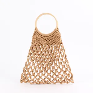 Fashion Handmade Hallow out Straw Cotton String Handbag Rope Woven Rattan Beach Tote Bag