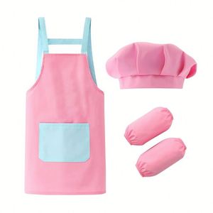Nouvel ensemble tablier imprimé trois pièces pour enfants, vêtements de peinture pour bébés de maternelle, imperméables et anti-salissures pour la cuisine et les tâches ménagères - Product Image 1