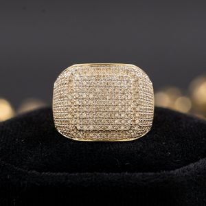 Anillo de Oro de 14K con Diamantes, Banda Ancha, Engaste Pavé, Corte Brillante Redondo, Lujoso, Unisex - Product Image 2