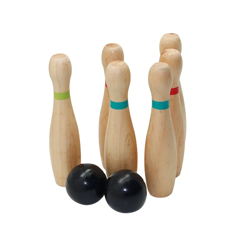 Garden Lawn Wooden Bowling Game set Bowling alley set for six bowling pins and two balls