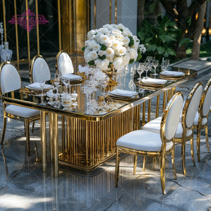 Mesa DE BODA <span class=keywords><strong>Rectangular</strong></span> de cristal blanco integral, diseños de acero inoxidable para eventos, muebles de Hotel con espejo de cristal de boda - Product Image 3