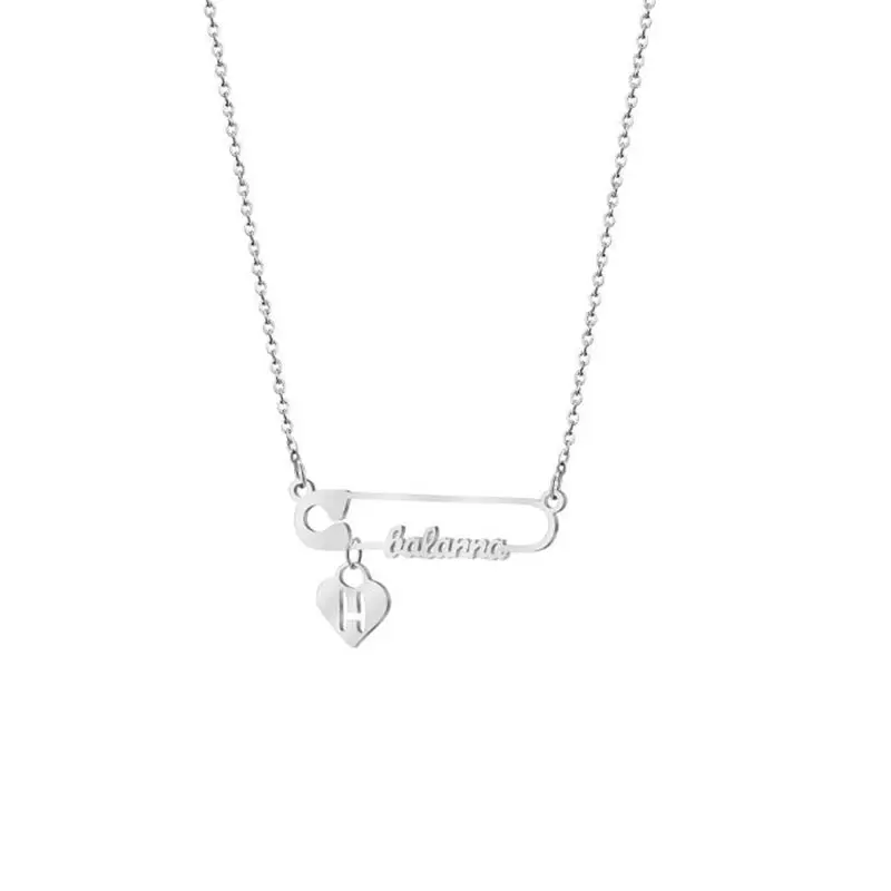 Collar de nombre personalizado con forma de clip de papel de corazón de joyería chapada en 18K de acero inoxidable de moda para mujer