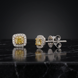 Pendientes de Diamantes Amarillos Naturales de Corte Cojín de 0.50CT con Diamantes Blancos Naturales de 0.50CT - Product Image 1