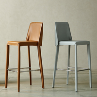 Tabourets de bar avec dossier en cuir de selle, cadre en acier inoxydable, écologiques, durables, pour hôtel, salle à manger, salon, design moderne, haut