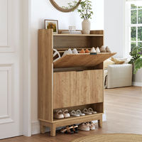 Meuble à chaussures étroit en bois moderne avec 2 tiroirs rabattables et étagère ouverte, largeur 31,5 po, pour entrée