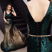 Nouvelle arrivée Or Noir Fente Cou Doux Longue Mariée Club Fête Sans Manches Paillettes Robes De Bal Robe De Soirée Longueur Au Sol
