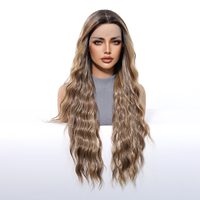 Peluca de encaje HD 13x6, pelo libre, fibra sintética futura, suave, Natural, cuerpo recto, Onda, estilo Yaki, rayas marrones profundas, peluca mixta Ombre