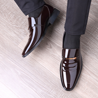 Chaussures habillées pour hommes grande taille en cuir verni brillant, à enfiler, plates, avec empeigne en maille, pour affaires, décontractées, formelles, mariage, automne