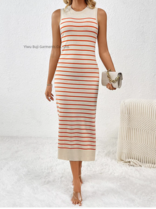 Vestido Maxi de Punto a Rayas sin Mangas con Cuello Redondo, Elegante y Casual <span class=keywords><strong>para</strong></span> <span class=keywords><strong>Mujer</strong></span>, Venta al por Mayor de Fábrica - Product Image 2