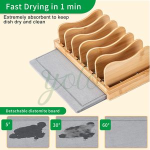 Nouveau tapis de séchage élégant de cuisine pliable extensible plateau en pierre de diatomite pour plats avec support en bambou antidérapant pour Restaurant - Product Image 2