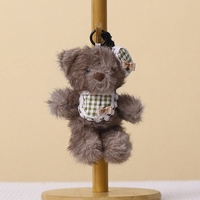 En gros, Ours en peluche de 14 cm, pendentif porte-clés, mascotte OEM, avec bavoir à carreaux, pour machine à griffes