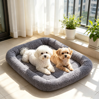 Coussin pour animaux de compagnie avec oreiller intégré pour chiot, idéal pour le sommeil enroulé, tapis pour chat pour transporteur/cage, écologique, motif uni, taille M