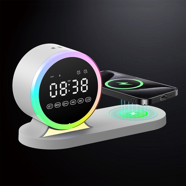 Hot Selling Rgb LED Night Light Multifunctional Portable Wireless Charger Alarm Clock White Noise Machine Bluetooth Speaker